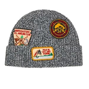 Polo Ralph Lauren Charcoal OUTDOOR Patches Hunt Fishing Knitted Beanie Hat